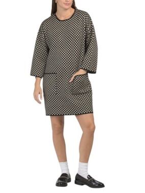 Max Studio Black and White Patterned Long Sleeve Shift Dress